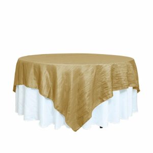 Taffeta & Velvet |  90″x90″ Gold Accordion Crinkle Taffeta Square Table Overlay