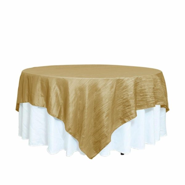 Taffeta & Velvet |  90″x90″ Gold Accordion Crinkle Taffeta Square Table Overlay