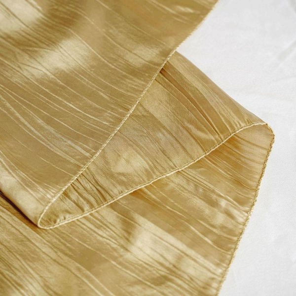 Taffeta & Velvet |  90″x90″ Gold Accordion Crinkle Taffeta Square Table Overlay