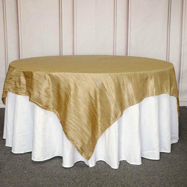 Taffeta & Velvet |  90″x90″ Gold Accordion Crinkle Taffeta Square Table Overlay