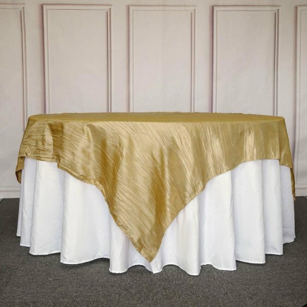 Taffeta & Velvet |  90″x90″ Gold Accordion Crinkle Taffeta Square Table Overlay