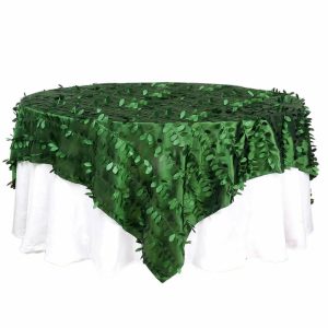 Taffeta & Velvet |  90″x90″ Green Leaf Petal Taffeta Table Overlay, Square Tablecloth Topper