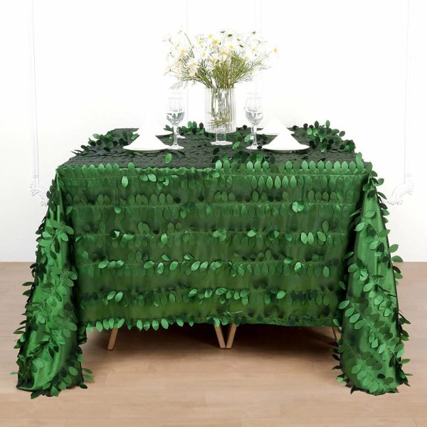 Taffeta & Velvet |  90″x90″ Green Leaf Petal Taffeta Table Overlay, Square Tablecloth Topper