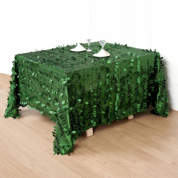 Taffeta & Velvet |  90″x90″ Green Leaf Petal Taffeta Table Overlay, Square Tablecloth Topper