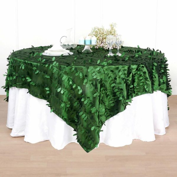 Taffeta & Velvet |  90″x90″ Green Leaf Petal Taffeta Table Overlay, Square Tablecloth Topper