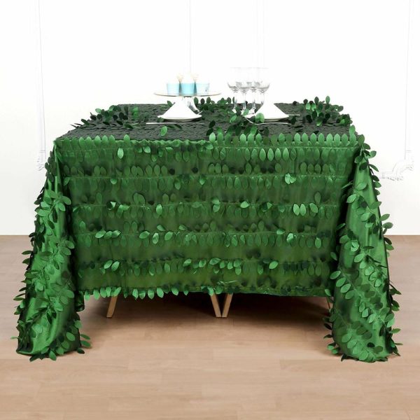 Taffeta & Velvet |  90″x90″ Green Leaf Petal Taffeta Table Overlay, Square Tablecloth Topper