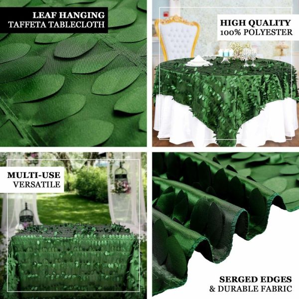 Taffeta & Velvet |  90″x90″ Green Leaf Petal Taffeta Table Overlay, Square Tablecloth Topper