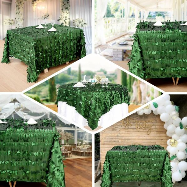 Taffeta & Velvet |  90″x90″ Green Leaf Petal Taffeta Table Overlay, Square Tablecloth Topper