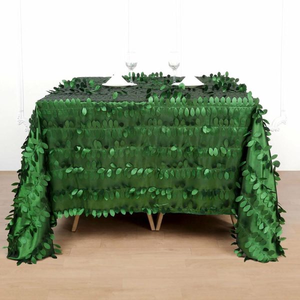 Taffeta & Velvet |  90″x90″ Green Leaf Petal Taffeta Table Overlay, Square Tablecloth Topper