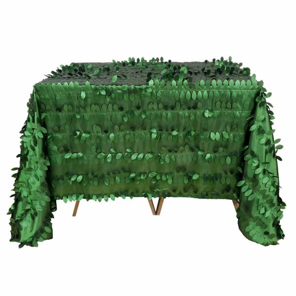 Taffeta & Velvet |  90″x90″ Green Leaf Petal Taffeta Table Overlay, Square Tablecloth Topper