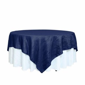 Taffeta & Velvet |  90″x90″ Navy Blue Accordion Crinkle Taffeta Square Table Overlay