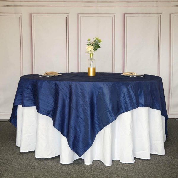 Taffeta & Velvet |  90″x90″ Navy Blue Accordion Crinkle Taffeta Square Table Overlay