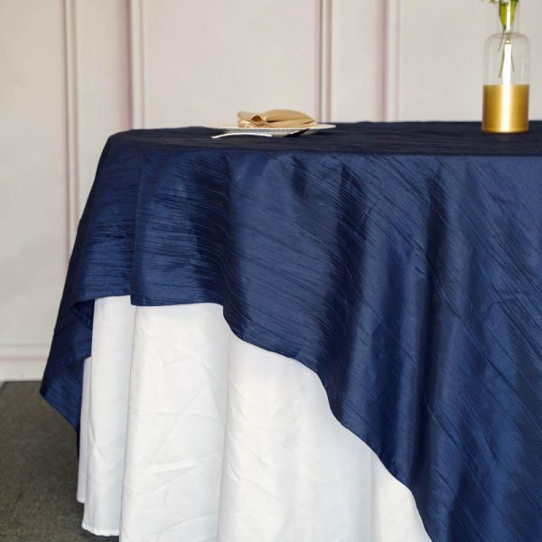 Taffeta & Velvet |  90″x90″ Navy Blue Accordion Crinkle Taffeta Square Table Overlay