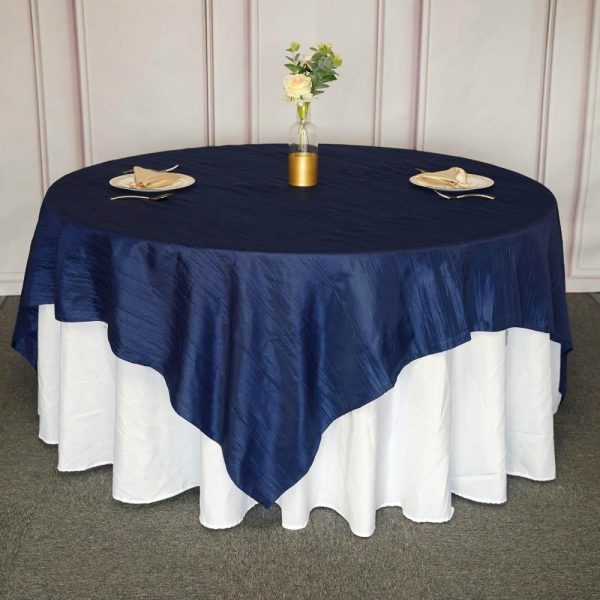 Taffeta & Velvet |  90″x90″ Navy Blue Accordion Crinkle Taffeta Square Table Overlay