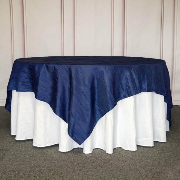 Taffeta & Velvet |  90″x90″ Navy Blue Accordion Crinkle Taffeta Square Table Overlay