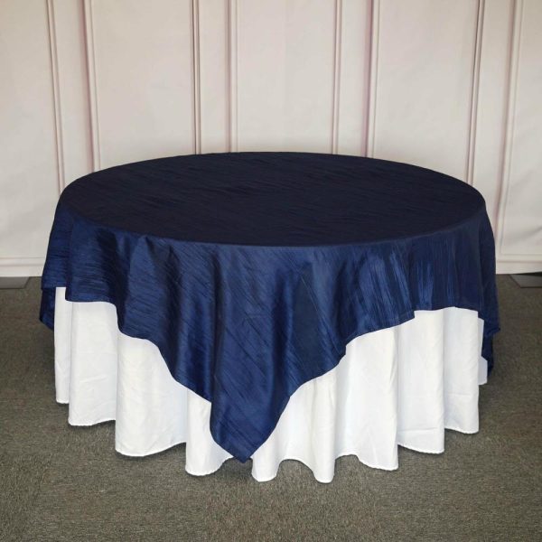 Taffeta & Velvet |  90″x90″ Navy Blue Accordion Crinkle Taffeta Square Table Overlay