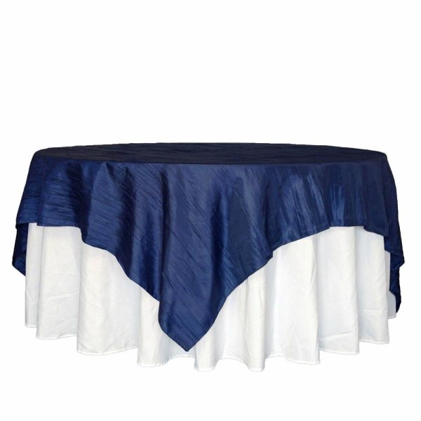 Taffeta & Velvet |  90″x90″ Navy Blue Accordion Crinkle Taffeta Square Table Overlay