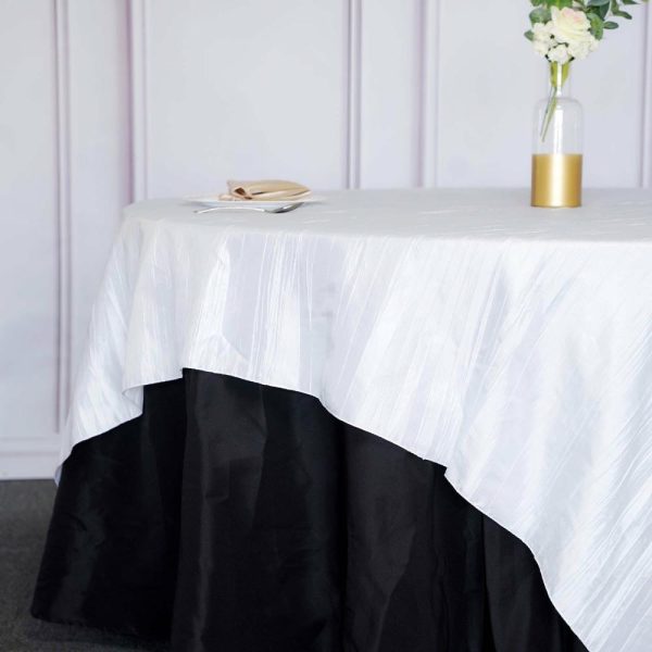 Taffeta & Velvet |  90″x90″ White Accordion Crinkle Taffeta Square Table Overlay