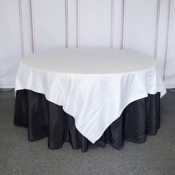 Taffeta & Velvet |  90″x90″ White Accordion Crinkle Taffeta Square Table Overlay