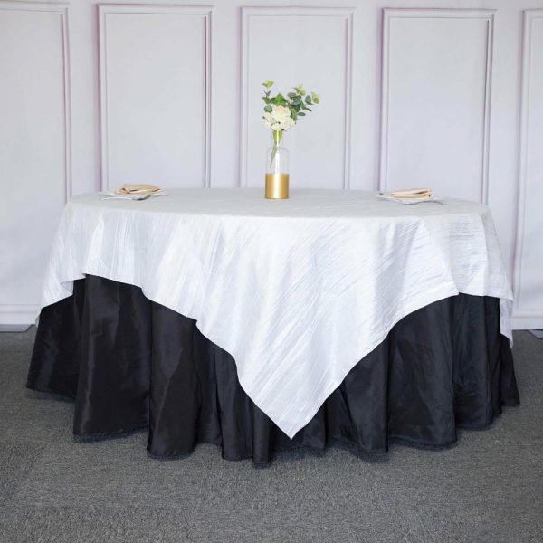 Taffeta & Velvet |  90″x90″ White Accordion Crinkle Taffeta Square Table Overlay