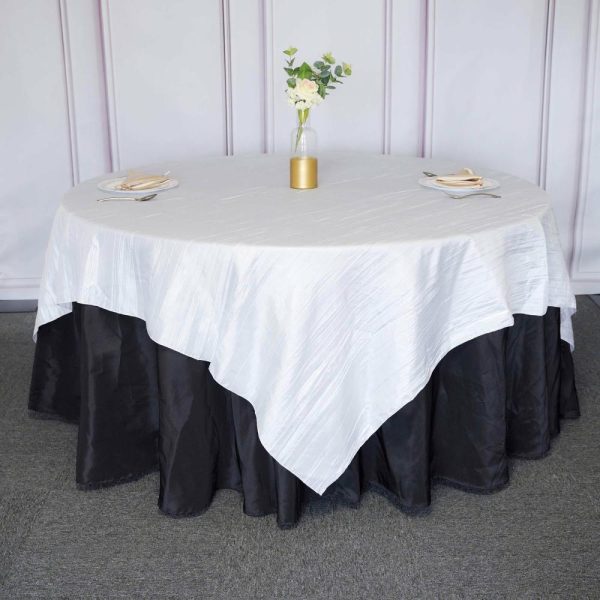 Taffeta & Velvet |  90″x90″ White Accordion Crinkle Taffeta Square Table Overlay