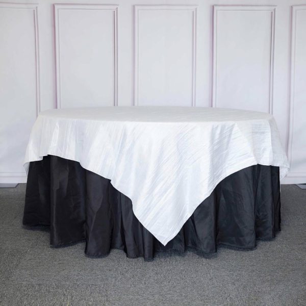 Taffeta & Velvet |  90″x90″ White Accordion Crinkle Taffeta Square Table Overlay