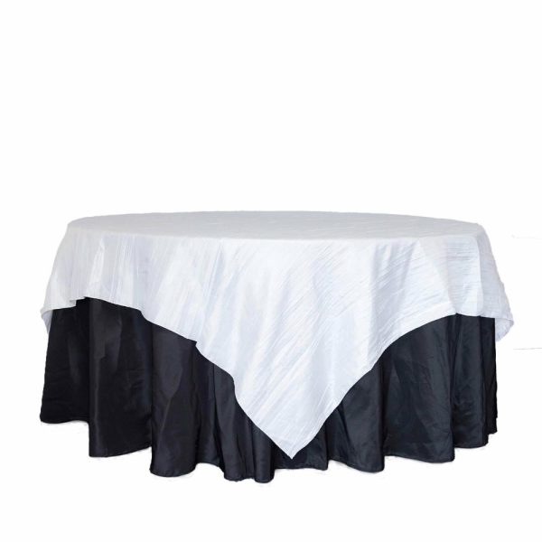 Taffeta & Velvet |  90″x90″ White Accordion Crinkle Taffeta Square Table Overlay