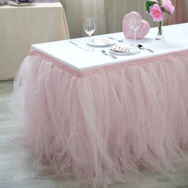 Tulle & Curly Willow |  14ft Blush 4 Layer Tulle Tutu Pleated Table Skirt