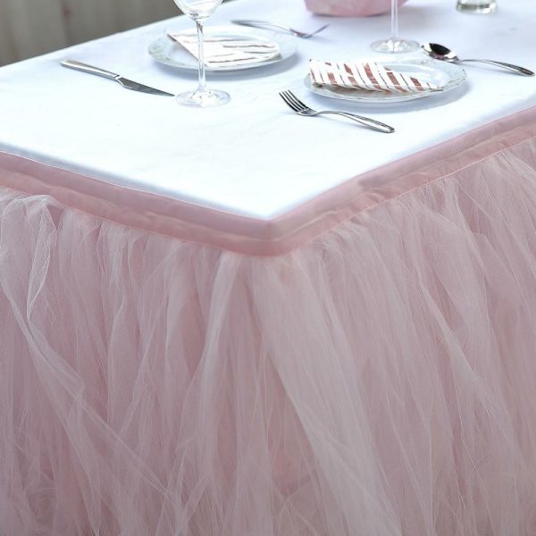 Tulle & Curly Willow |  14ft Blush 4 Layer Tulle Tutu Pleated Table Skirt