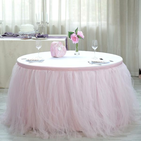 Tulle & Curly Willow |  14ft Blush 4 Layer Tulle Tutu Pleated Table Skirt