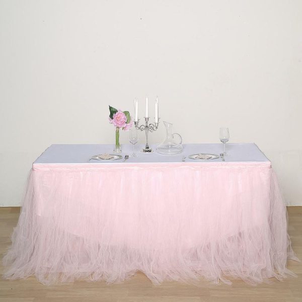 Tulle & Curly Willow |  14ft Blush 4 Layer Tulle Tutu Pleated Table Skirt