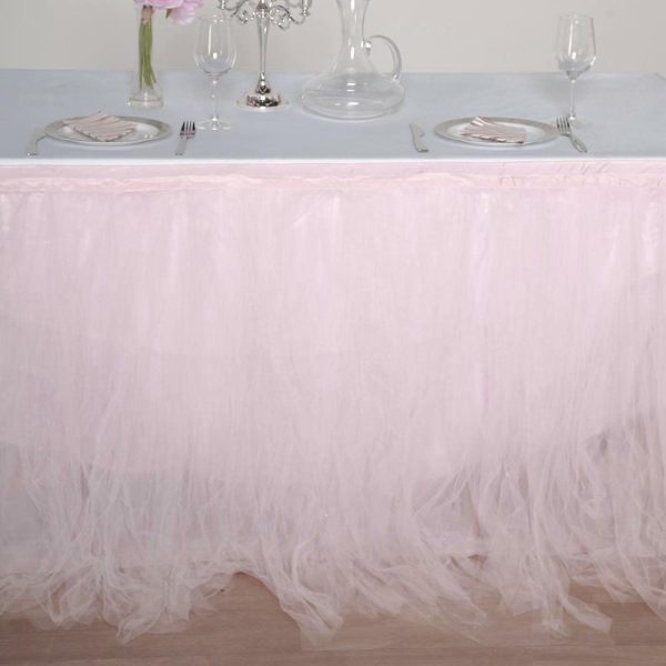 Tulle & Curly Willow |  14ft Blush 4 Layer Tulle Tutu Pleated Table Skirt