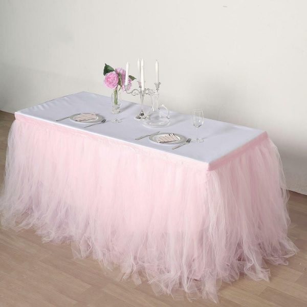 Tulle & Curly Willow |  14ft Blush 4 Layer Tulle Tutu Pleated Table Skirt