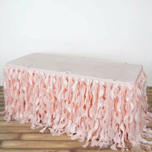 Tulle & Curly Willow |  14ft Blush Curly Willow Taffeta Table Skirt