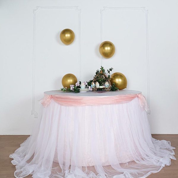 Tulle & Curly Willow |  14ft Blush White Extra Long 48″ Two Layered Tulle and Satin Table Skirt