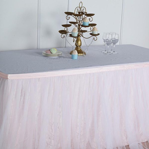 Tulle & Curly Willow |  14ft Blush White Extra Long 48″ Two Layered Tulle and Satin Table Skirt