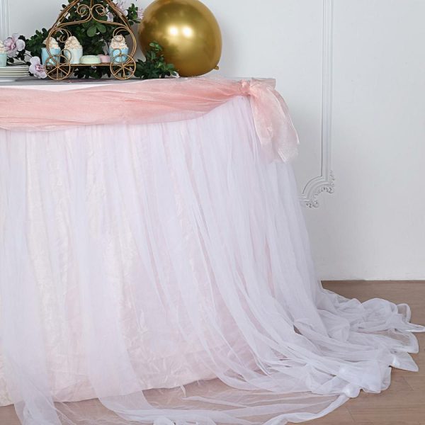 Tulle & Curly Willow |  14ft Blush White Extra Long 48″ Two Layered Tulle and Satin Table Skirt