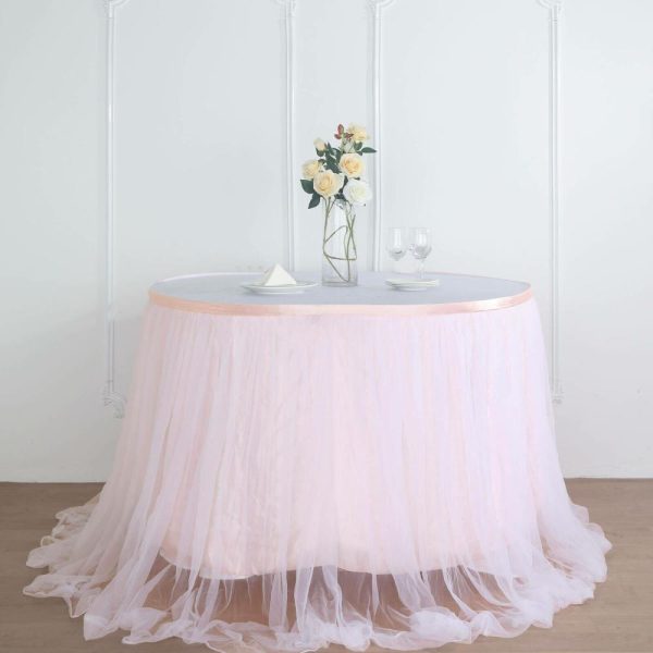 Tulle & Curly Willow |  14ft Blush White Extra Long 48″ Two Layered Tulle and Satin Table Skirt