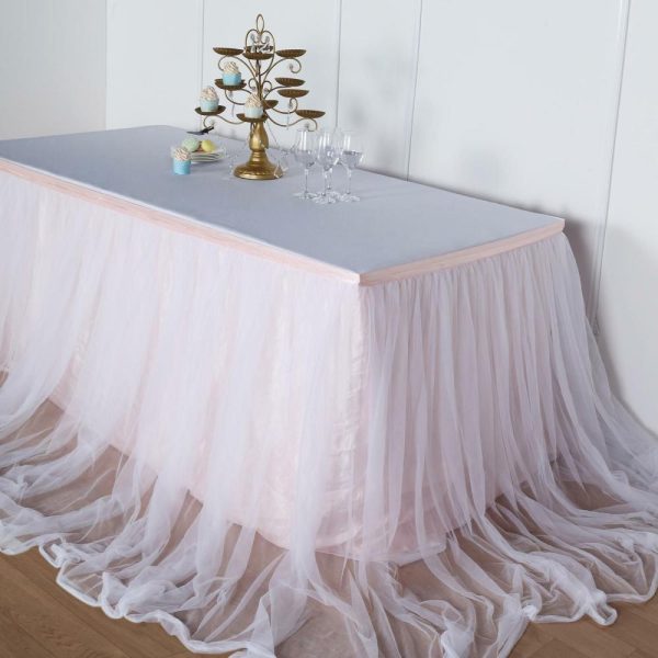 Tulle & Curly Willow |  14ft Blush White Extra Long 48″ Two Layered Tulle and Satin Table Skirt