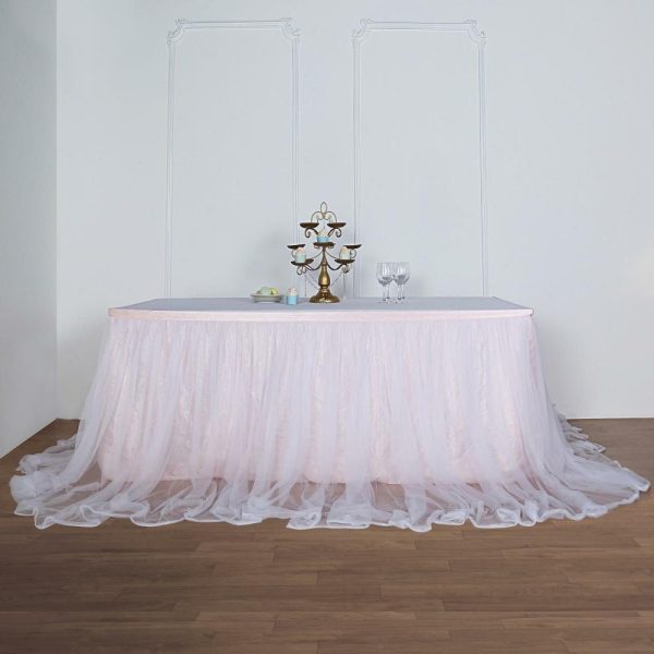 Tulle & Curly Willow |  14ft Blush White Extra Long 48″ Two Layered Tulle and Satin Table Skirt