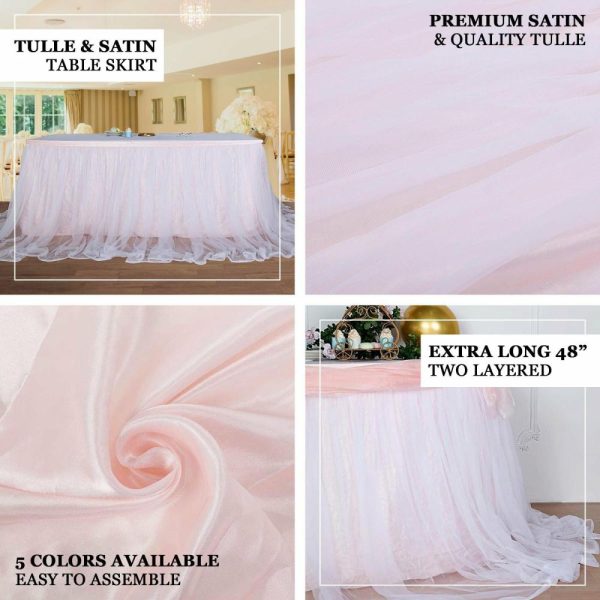 Tulle & Curly Willow |  14ft Blush White Extra Long 48″ Two Layered Tulle and Satin Table Skirt