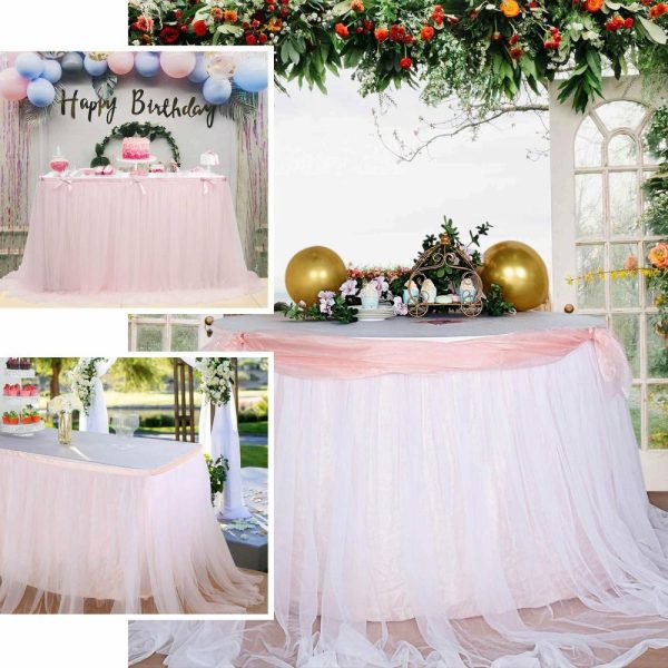 Tulle & Curly Willow |  14ft Blush White Extra Long 48″ Two Layered Tulle and Satin Table Skirt