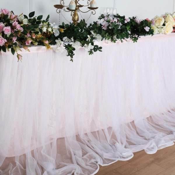 Tulle & Curly Willow |  14ft Blush White Extra Long 48″ Two Layered Tulle and Satin Table Skirt