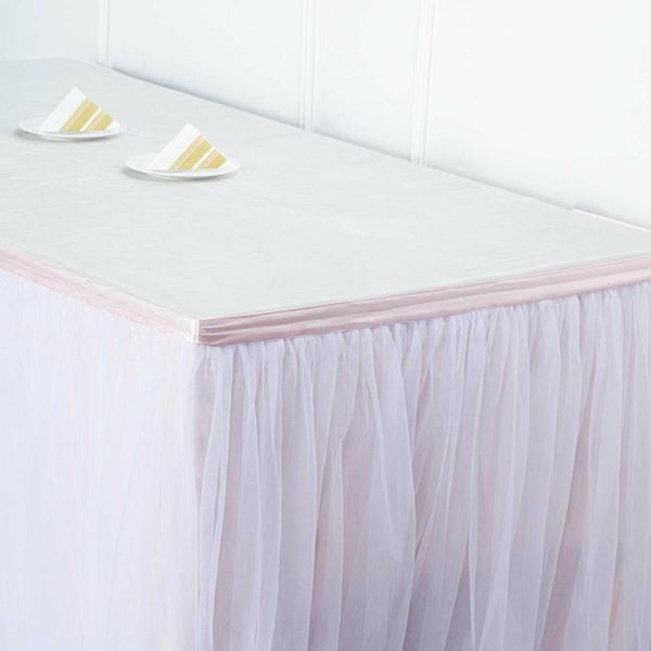 Tulle & Curly Willow |  14ft Blush White Extra Long 48″ Two Layered Tulle and Satin Table Skirt