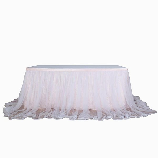 Tulle & Curly Willow |  14ft Blush White Extra Long 48″ Two Layered Tulle and Satin Table Skirt