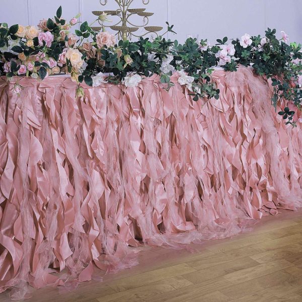 Tulle & Curly Willow |  14ft Dusty Rose Curly Willow Taffeta Table Skirt