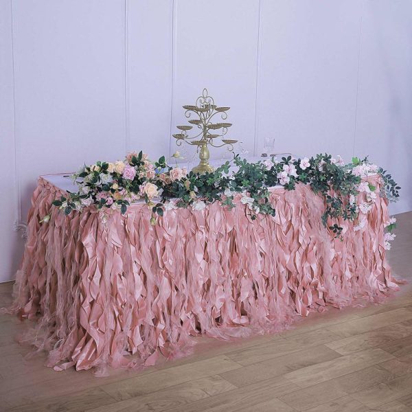 Tulle & Curly Willow |  14ft Dusty Rose Curly Willow Taffeta Table Skirt