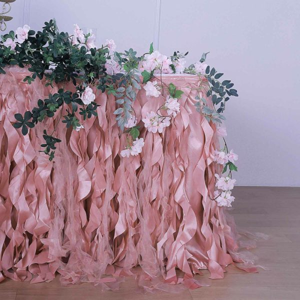 Tulle & Curly Willow |  14ft Dusty Rose Curly Willow Taffeta Table Skirt