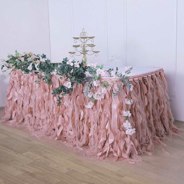 Tulle & Curly Willow |  14ft Dusty Rose Curly Willow Taffeta Table Skirt