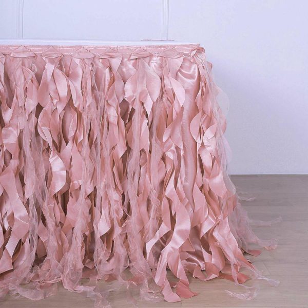 Tulle & Curly Willow |  14ft Dusty Rose Curly Willow Taffeta Table Skirt